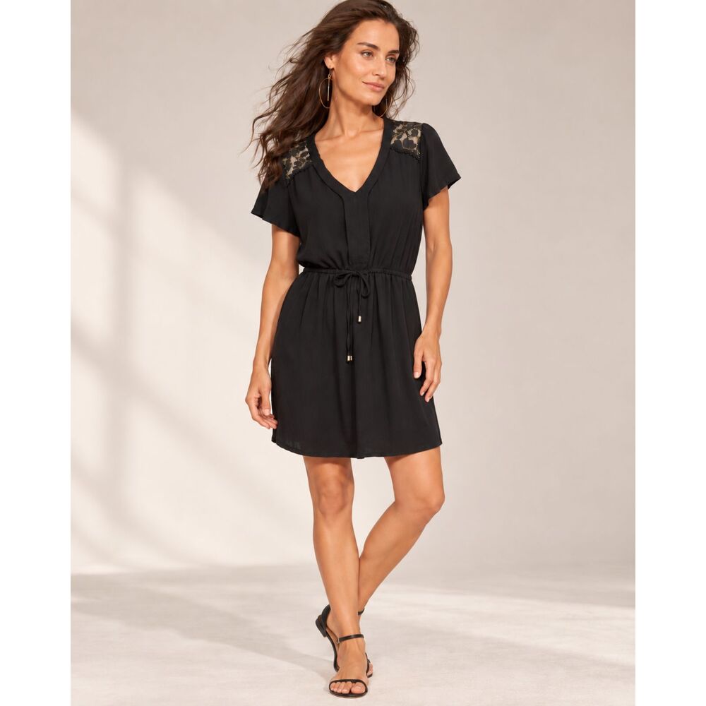 Grace & Mila Paris Drawstring Dress with Lace Pom Trim